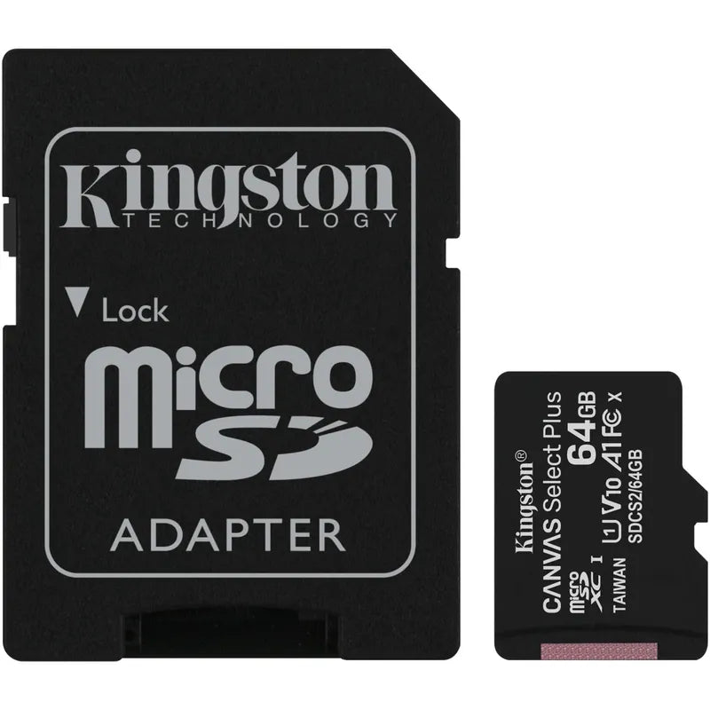 Kingston 64GB Canvas Select Plus MicroSDXC Card with SD Adapter, UHS-I Class 10, U1, A1 App Performance, 100MB/s