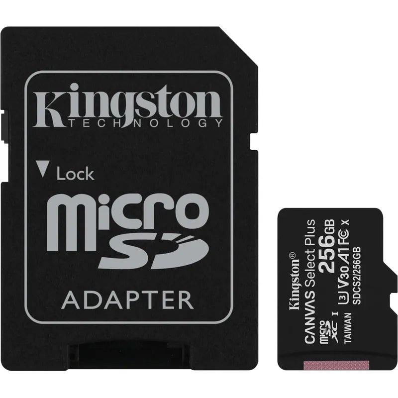 Kingston 256GB Canvas Select Plus MicroSDXC Card with SD Adapter, UHS-I Class 10, U1, A1 App Performance, 100MB/s