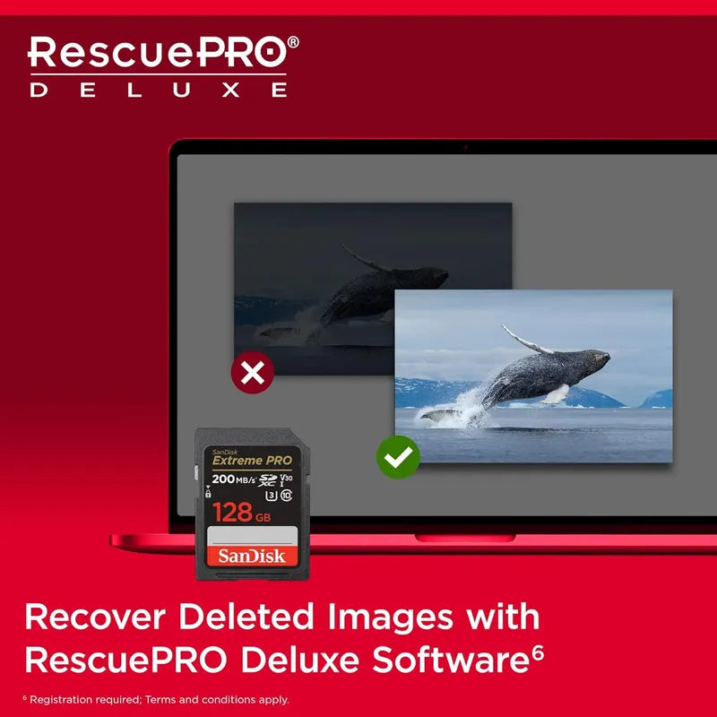 SanDisk 128GB Extreme PRO SDXC card, SD Card, V30 Memory Card, 4K UHD, up to 200 MB/s, SanDisk QuickFlow Technology, RescuePro Deluxe Data Recovery Software, UHS-I, Class 10, U3, V30