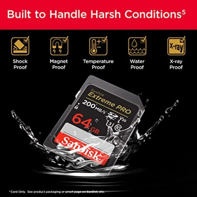 SanDisk Extreme PRO 64GB SDXC Memory Card 200MB/s, UHS-1, Class 10, U3, V30