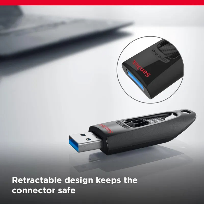 SanDisk Ultra 64GB Flash Drive USB 3.2 Gen 1 (3.1 Gen 1), 130 MB/s, Black - Pack of 3