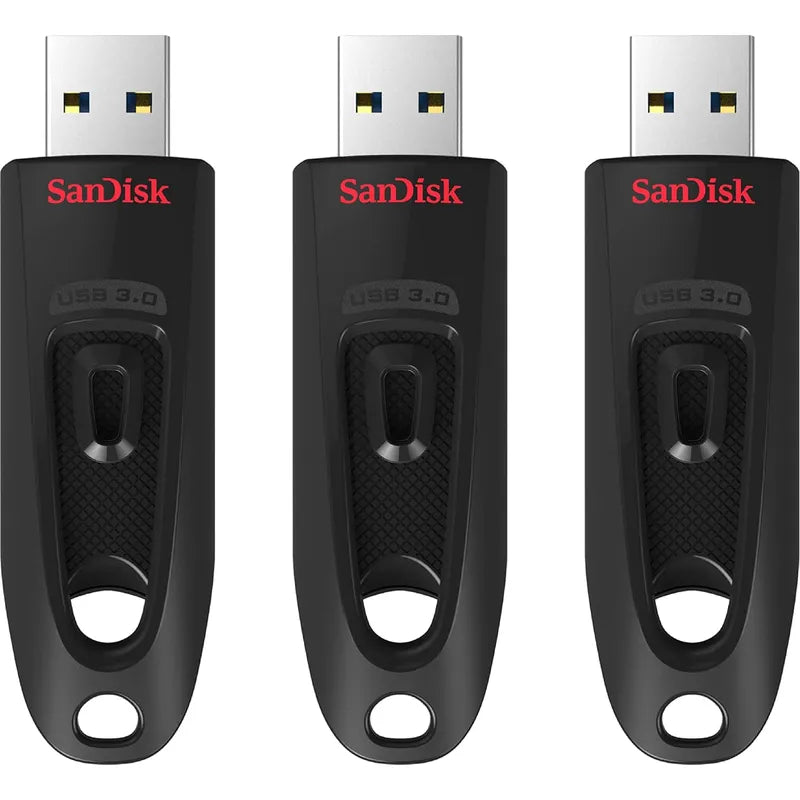 SanDisk Ultra 64GB Flash Drive USB 3.2 Gen 1 (3.1 Gen 1), 130 MB/s, Black - Pack of 3